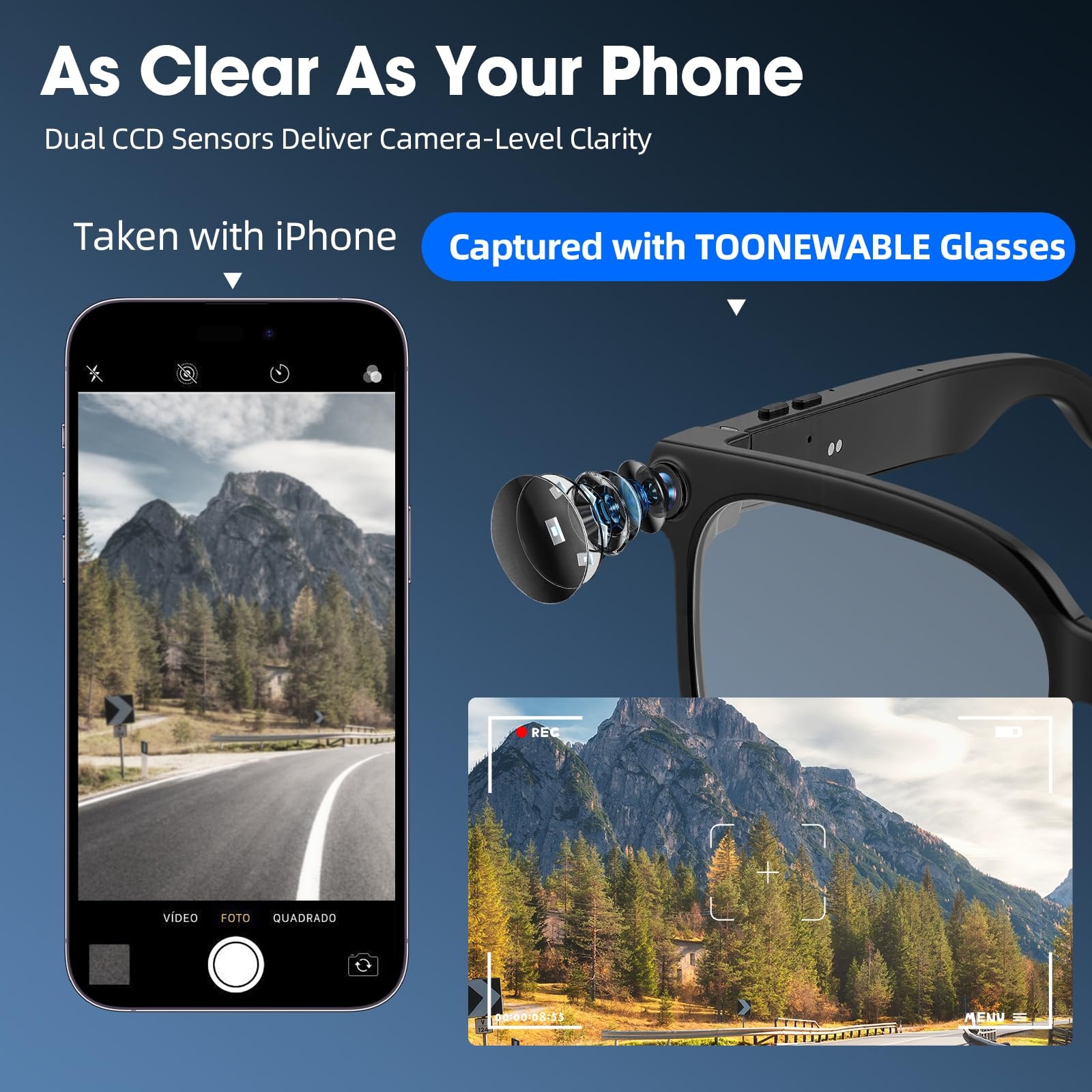Smart camera glasses, 8-megapi - đánh giá và giá Audio Music Recognition