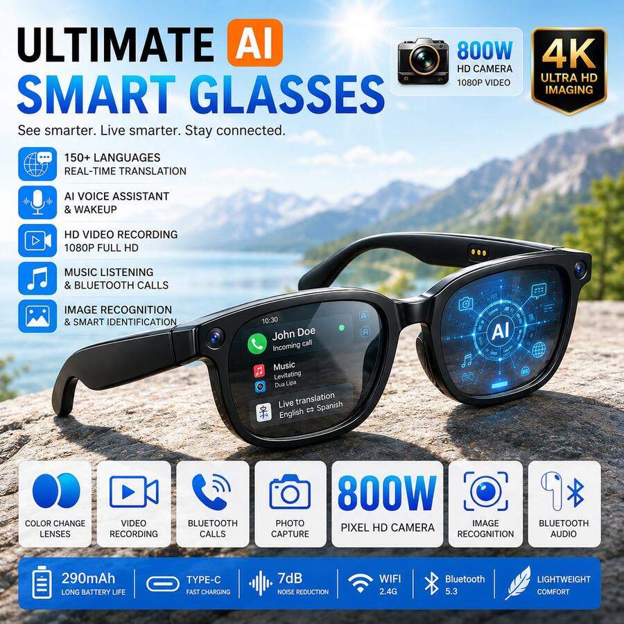 AI Smart Glasses With 8MP HD C - đánh giá và giá Audio Music Recognition